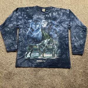 Nature Shirt Size Large Back to Earth Graphic Tye Dye Wolves Moon Acid Y2K